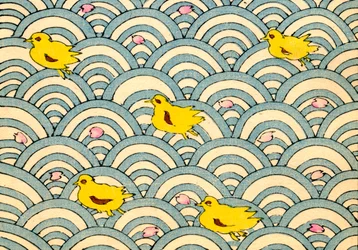 Patitos en un paisaje acuático estilizado