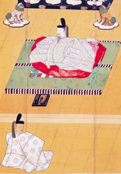 El emperador Go-Daigo y el ministro Fujifusa, xilografía, Período Kamakura (1185-1333), civilización japonesa
