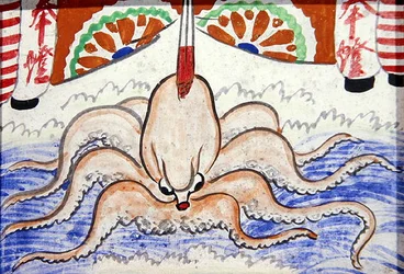 Exvoto que representa un pulpo colocado en un templo sintoísta o budista