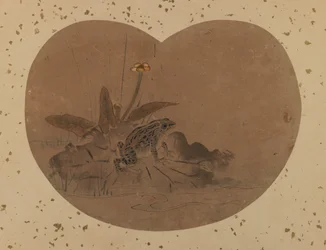 Pintura de abanico de una rana (verso)