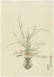 Arreglo floral por Takada Anritsub?, lirios y campanillas