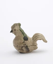 Caja de incienso en forma de gallo sentado, en estilo Oribe, posiblemente prefectura de Aichi, período Edo