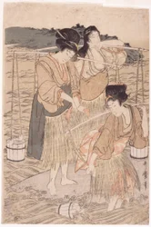 Mujeres japonesas (bloque de madera en color)