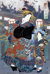 Estampa japonesa: mujer y niño