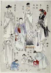 Corea: trajes tradicionales de los nobles - impresión japonesa