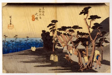 Paisaje bajo la lluvia. Estampa japonesa. Siglo XIX.