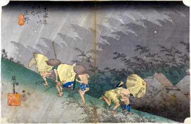 Paisaje bajo la lluvia. Estampa japonesa. Siglo XIX