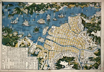 Mapa de Nagasaki, Japón, c.1868 (xilografía coloreada)