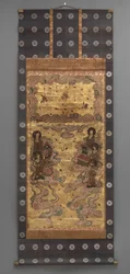 Pintura mural: Descenso de veinticinco bodhisattvas (detalle)
