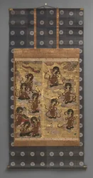 Pintura mural: Descenso de veinticinco bodhisattvas (asistentes de la tríada Amitabha), siglo XVIII