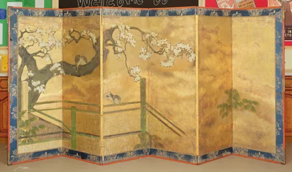 Uno de un par de biombos pintados, japonés, finales del siglo XVII o principios del XVIII