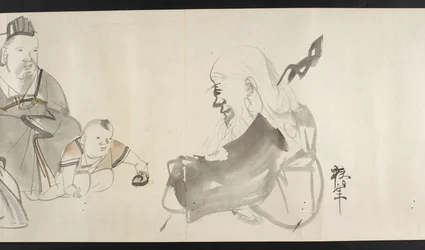 O. 14872, f.30 Dos adultos y un niño, de Yoshida Seisai (pergamino)