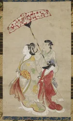 Prostituta con asistentes en desfile, c.1695