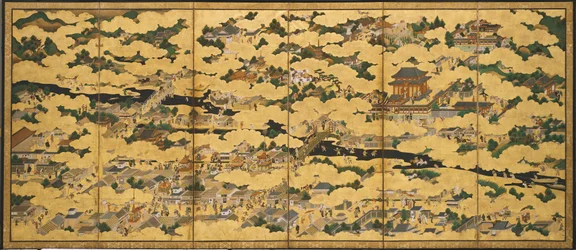 Rakuchu rakugai zu (Escenas en la capital y sus alrededores), segunda mitad del siglo XVII.
la capital), segunda mitad del siglo XVII (Tinta, color y oro sobre papel)