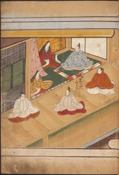 Nobles japoneses sentados, ilustración del 