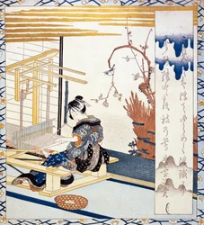 Tejido de seda, ilustración de mujeres japonesas