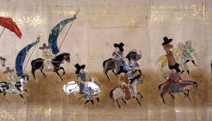 Sexta embajada coreana a Japón en Meireki 1 en el momento de la sucesión de Tokugawa Ietsuna en 1651, posiblemente por Kano Masunobu (detalle)