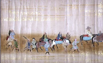 Sexta embajada coreana a Japón en Meireki 1 en el momento de la sucesión de Tokugawa Ietsuna en 1651, posiblemente por Kano Masunobu (1625-94) (detalle)