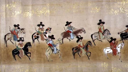 Sexta embajada coreana a Japón en Meireki 1 en el momento de la sucesión de Tokugawa Ietsuna en 1651, posiblemente por Kano Masunobu (1625-94)