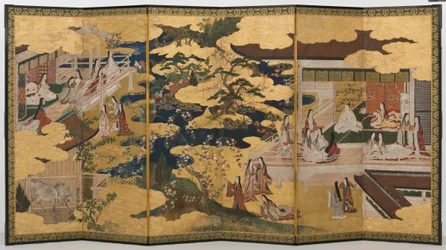 Primavera en el Palacio, biombo de seis paneles de El Cuento de Genji, c.1650