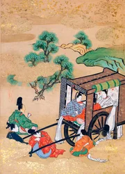 Los sirvientes del monje Shogaku descansando