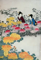 Mujeres en un jardín floreciente