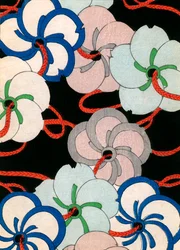 grabado en madera en color de Adornos de Camelia