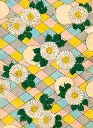 grabado en madera en color de Flores de Crisantemo