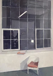 Interior de estudio de noche, 2022 (óleo sobre lienzo)