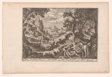 Paisaje con la historia del buen samaritano: el samaritano ayuda a la víctima en su caballo Historia del buen samaritano (título de la serie)