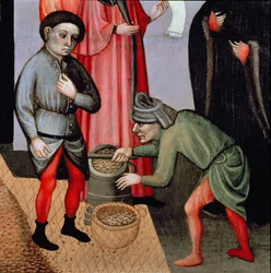 La multiplicación milagrosa del grano, detalle del retablo de San Nicolás de Bari