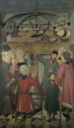 Exorcismo de un poseso bajo la tumba de San Vicente de Zaragoza (m.304) del Retablo de San Vicente de Zaragoza