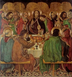 La cene - The Last Supper - Peinture de Jaime (Jaime) Huguet (1412-1492) - 1465-1470 - Tempera on panel - 170x161 - Museo Nacional de Arte de Cataluña, Barcelona