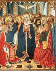 Mesa de Pentecostés. Del retablo del Condestable de Portugal (1464-1465). Pintura sobre madera. Por Jaume Huguet (1414-1492). Siglo XV