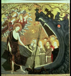 Tabla del Descenso al Limbo, del retablo del convento del Santo Sepulcro, Zaragoza (temple sobre tabla)