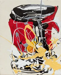 Ketchup, 2019 (pintura de la casa y tinta sobre lienzo)