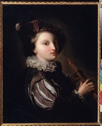 ""La página joven con un Mirliton"" (Página con una pipa de caña) Pintura de Jean Alexis Grimou (1678-1733) Siglo XVIII. Rococó. Óleo sobre tela. Museo Pushkin Moscú