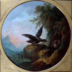 El águila y el búho. Ilustración de la fábula de Jean de La Fontaine. Pintura de Jean Baptiste Claudot (1733-1805)