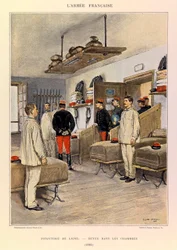 Tipos y uniformes del Ejército Francés del Capitán Jules Richard, ilustrado por Edouard Detaille (1848-1912): Infantería de línea: Revisión en las cámaras en 1885, colección privada
