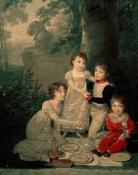 Cuatro hijos de Joachim Murat y Caroline Bonaparte (de izquierda, Letizia