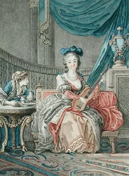 Los placeres de la soledad, grabado por Louis Marin (fl.1776-80), c.1770-80