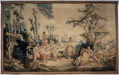 El banquete al aire libre, telón juegos rusos, detalle de la carpa y personajes