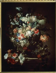 ""Flores"" (Flores). Naturaleza muerta. Pintura de Jean Baptiste (Jean-Baptiste) Monnoyer (1636-1699). Óleo sobre tela. Arte francés, estilo barroco. Museo Pushkin de Bellas Artes, Moscú