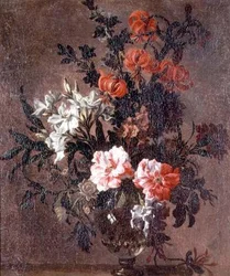 Naturaleza muerta, lirios y otras flores