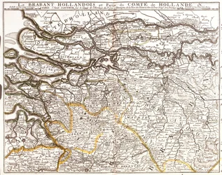 Mapa de Brabante Holandés (o Brabante Septentrional) y parte del Condado de Holanda (Países Bajos)