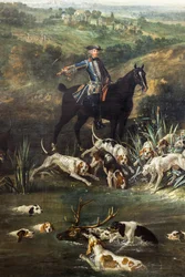 Luis XV cazando ciervos en el bosque de Saint-Germain,1730 (óleo sobre lienzo)
