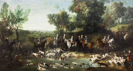 Luis XV cazando ciervos en el bosque de Saint-Germain,1730 (óleo sobre lienzo)