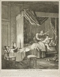 La aventura del orinal, lámina cuatro de Scènes du Roman Comique