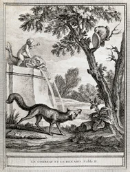 El cuervo y el zorro, ilustración de Jean-Baptiste Oudry para la fábula de Jean de La Fontaine