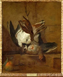 Vanneau huppe, perdrix grise, becasse et bigarde - huppoe, perdiz (pintura sobre lienzo)